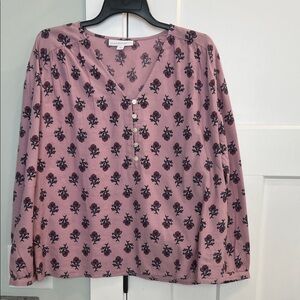 Like new JJill blouse. Beautiful lavender color with navy and mauve flowers.